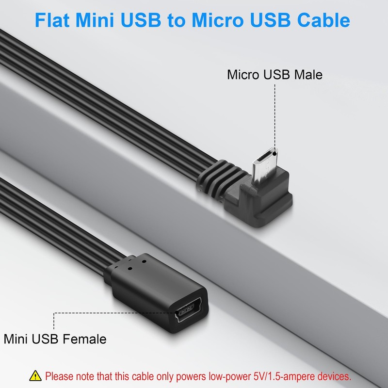 Micro USB to Mini USB Flat Cable,90 Degree Micro 5P to Mini USB 5P Female Con... gallery