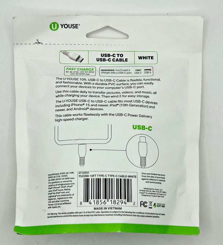 10ft. USB-C to USB-C Cable White Brand New in Original Packaging gallery