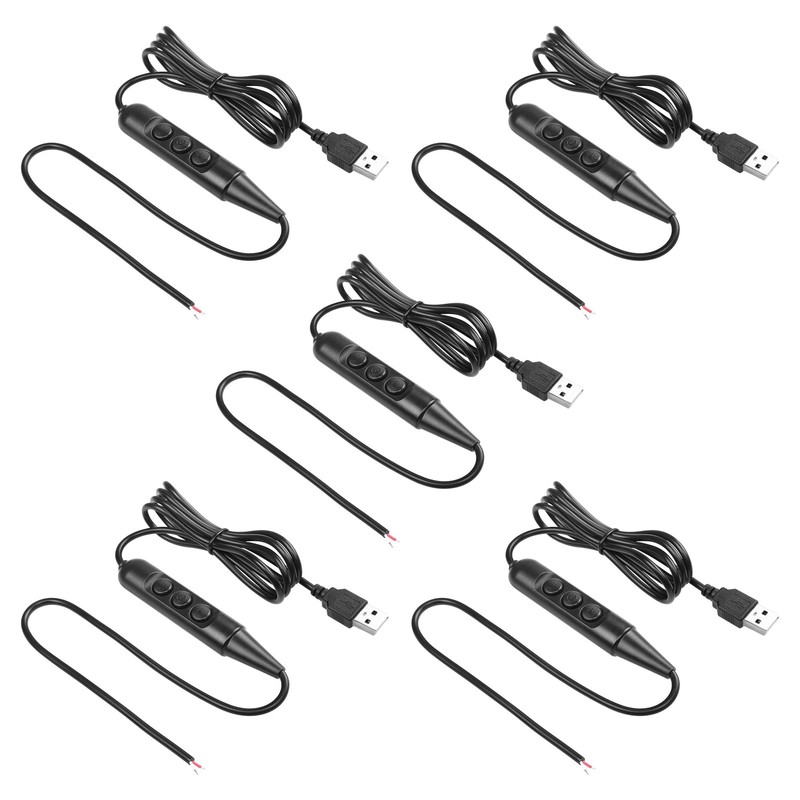 5 PCS USB Male On/Off Switch Stripped Ends 6Speed Power Cable 1.5M/4.9FT