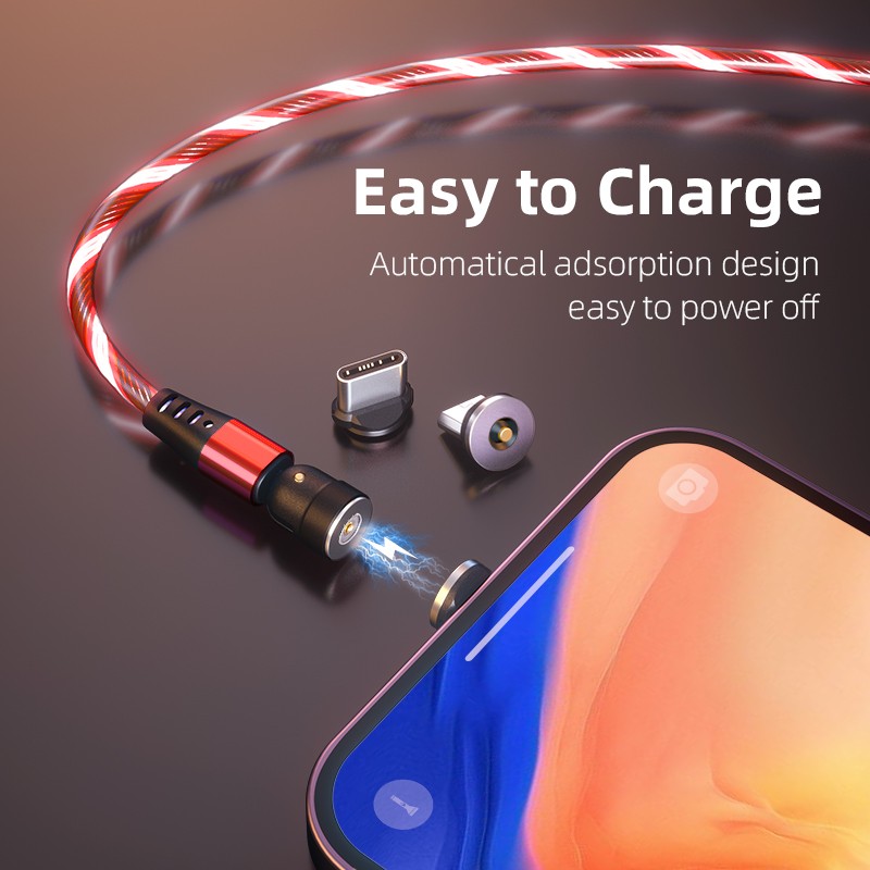 540 Rotate Luminous Magnetic Cable 3A Fast Charging Mobile Phone Charge Cable Fo gallery
