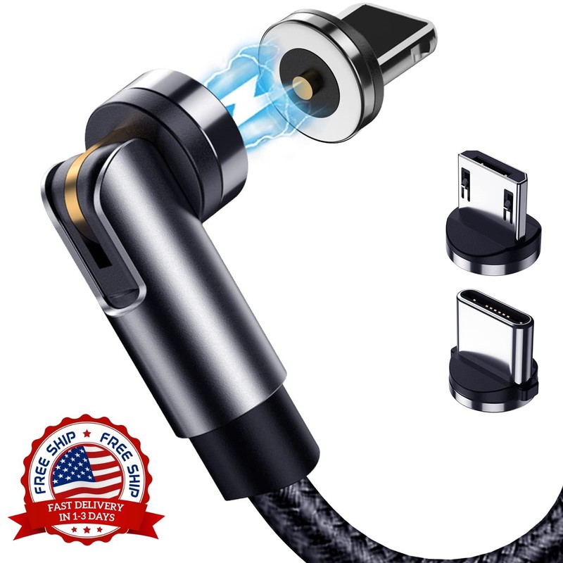 Paquete de 5 cables de carga magnéticos (3/3/6/6/10 pies) – Con luz LED, negro