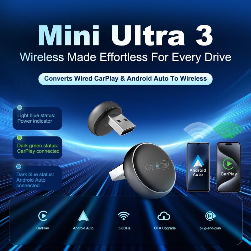 Wireless CarPlay & Android Auto Adapter - Mini Ultra 3 Convert OEM Wired to W... gallery