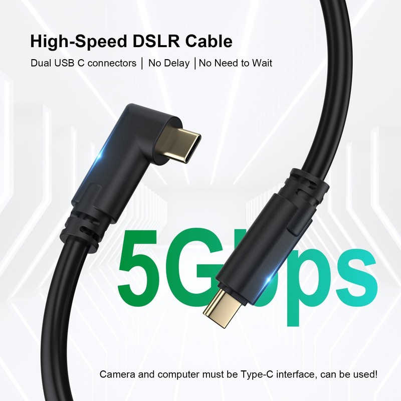 Tethering Cable USB to USB 90° Right Angle Cord 5Gbps Fast Transfer & Chargin... gallery