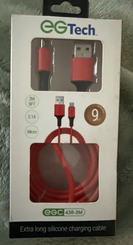 EGTech Extra Long Silicone 9ft Red Micro-USB Charging & Data Sync Cable