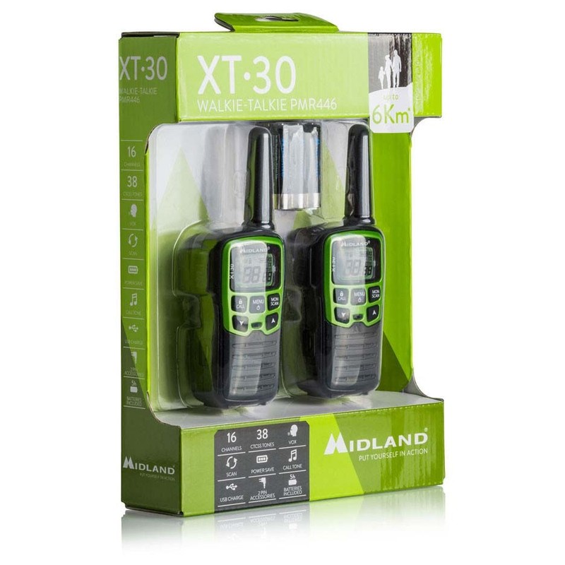 WALKIES MIDLAND XT30 WITH BATTERIES CHARGING CABLE + 2 STICK HEADPHONES WITH VOX gallery