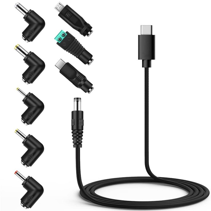 1 PC Universal 5V USB C To DC 5.5×2.1mm Power Cable With 8 Connector Tips Set
