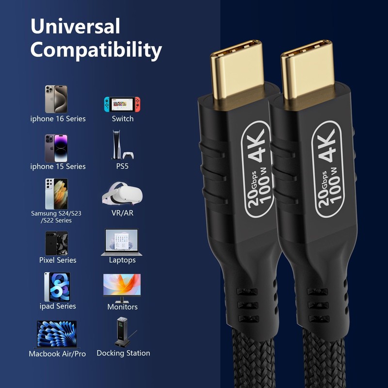 USB C Cable 3.2 Gen 2 Data Transfer 16.5 FT 100W PD 4K@60Hz Video Monitor gallery