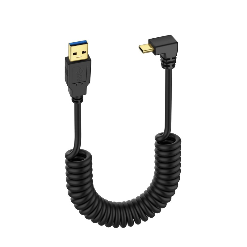 USB Type C Coiled Cable 5Gbps Retractable 90 Degree 3.0 Charging Data Transfer