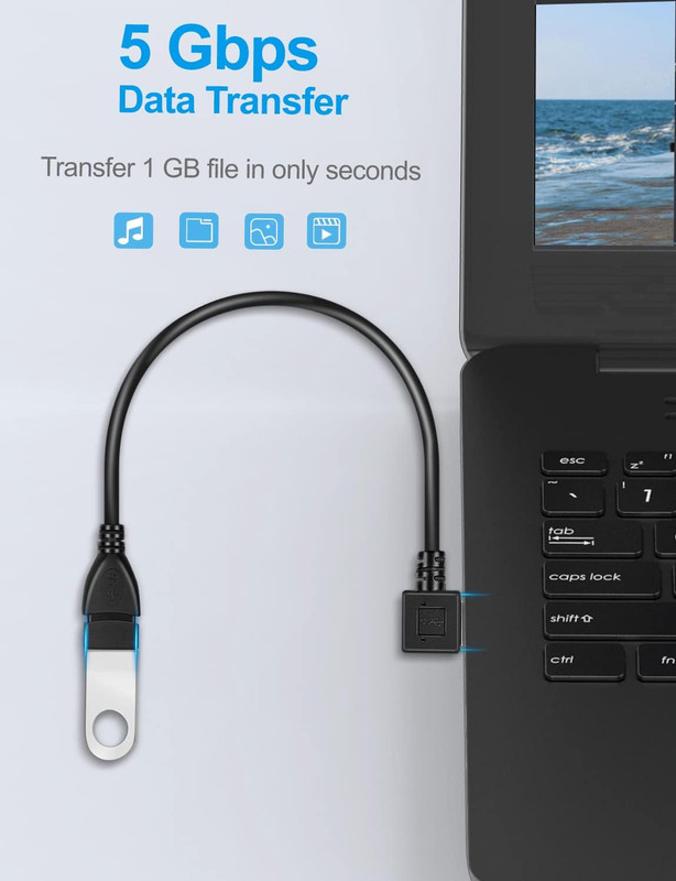 2 Pack USB 3.0 Angle Extension Cable Male to Female Convertor Adapter 6 Inch gallery