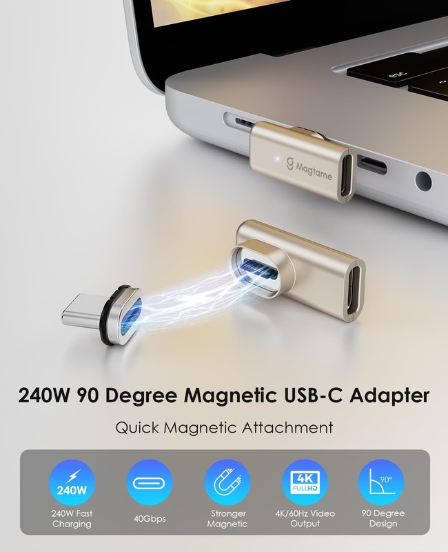 2-Pack 24Pin Magnetic Right Angle USB C Male to Female Adapter, 40Gbps, 4K Video gallery