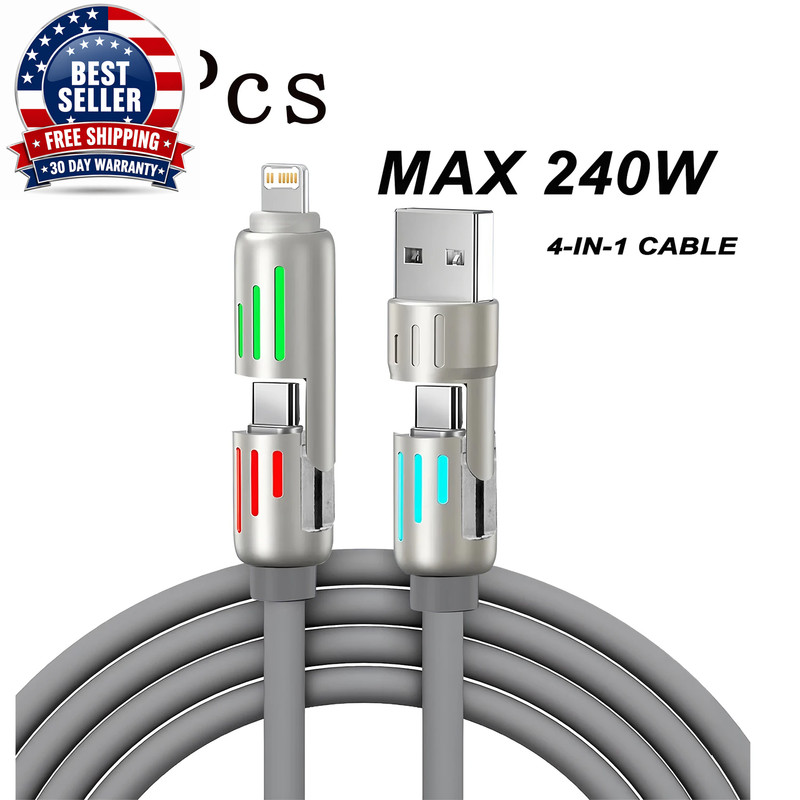 1/2/3Pcs 4-IN-1 240W USB Type C to USB C Cable PD Fast Charger Wire for Iphone 1