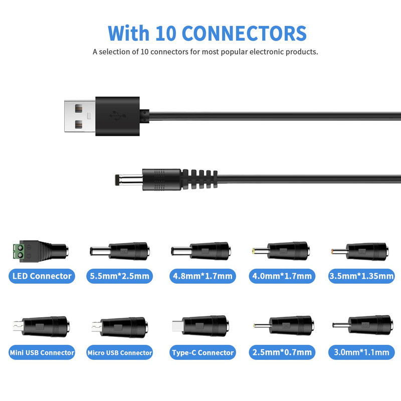 Universal Charger Power Core, 5V USB to DC 5.5X2.1Mm, Charging Cable Set with 5V gallery