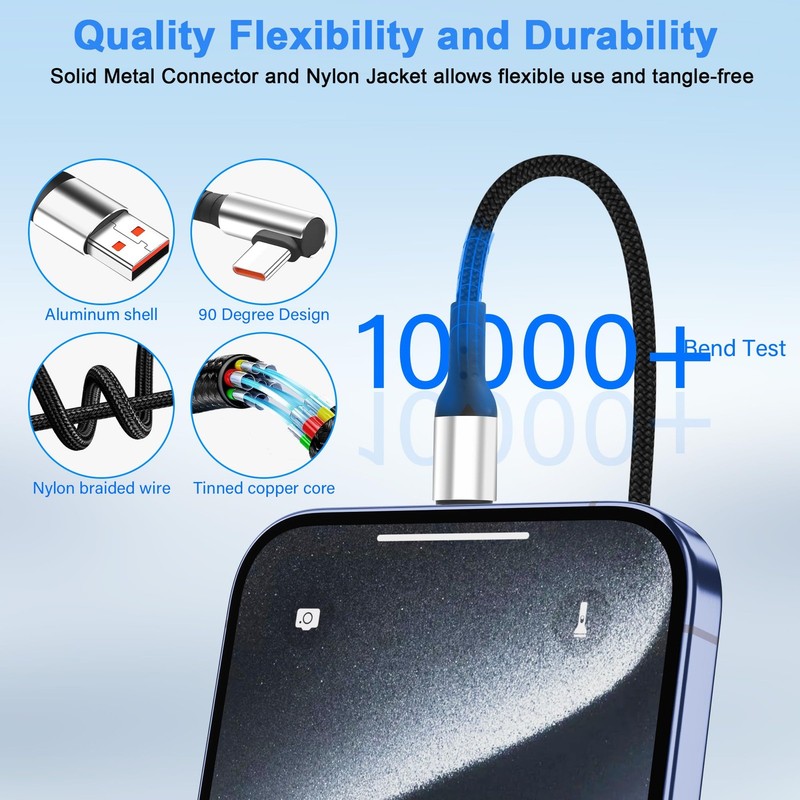 Short USB Type C Charging Cable USB A To C 6A Fast Cord 90 Degree 9.8 Inch gallery