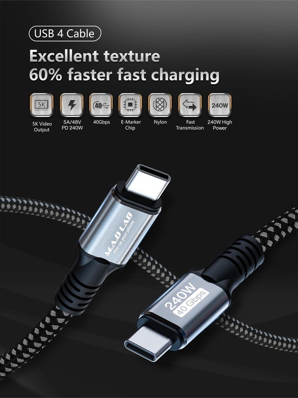 M A D LAB Thunderbolt 4 Cable Compatible ; 240W Fast Charging; 40Gbps USB C D... gallery
