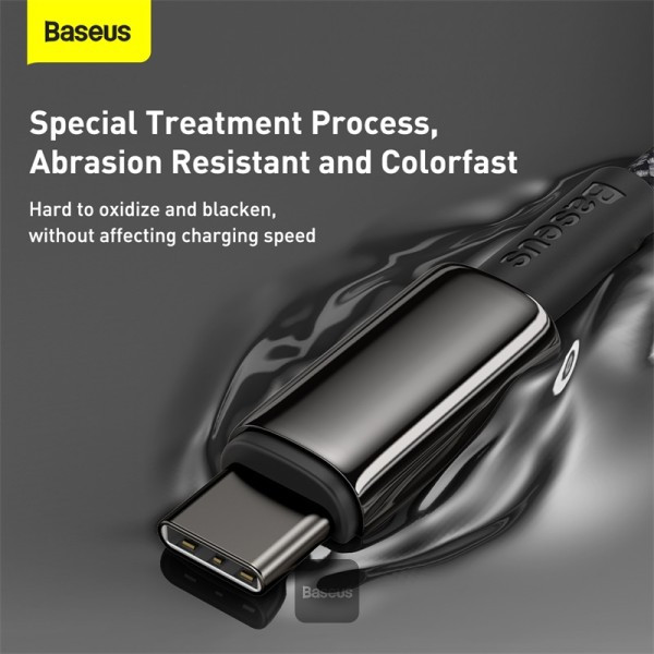 BASEUS USB C-C Tungsten Gold Fast Charging Data Cable (BLACK) (100w) (3ft) gallery