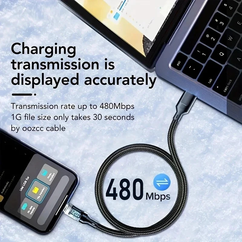 100W USB C Fast Charging Cable LED Display Type C Charger Cord PD QC gallery