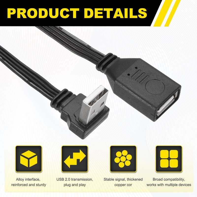 2 Pcs USB2.0 Extension Cable, 3.9 Inch UP&Down Angle Male to Female Adapter gallery