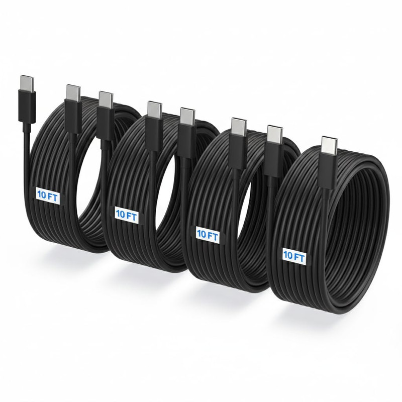 TZBAY 4-Pack 10Ft USB-C to USB-C Fast Charging Cables (100W/5A) – Durable & Flex