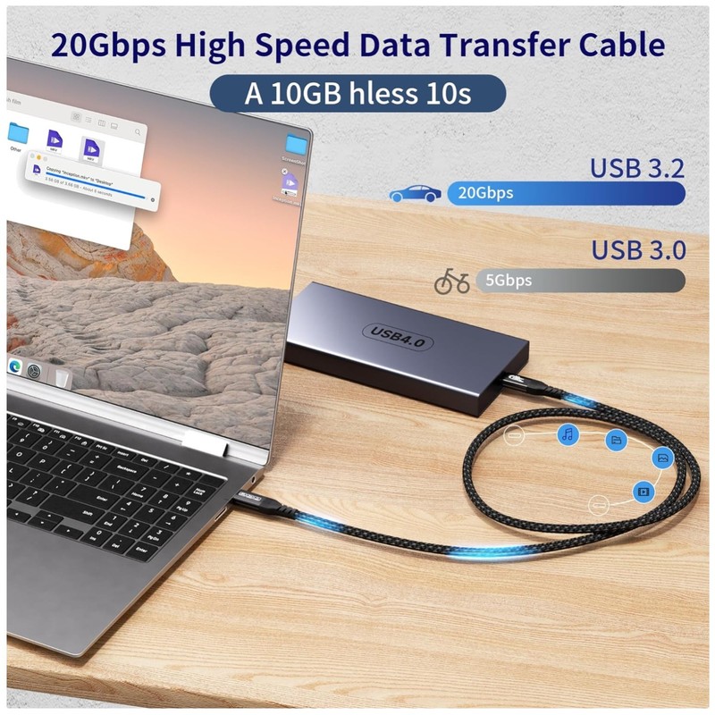 Fast Charging USB-C Cable Thunderbolt 4/3 Compatible