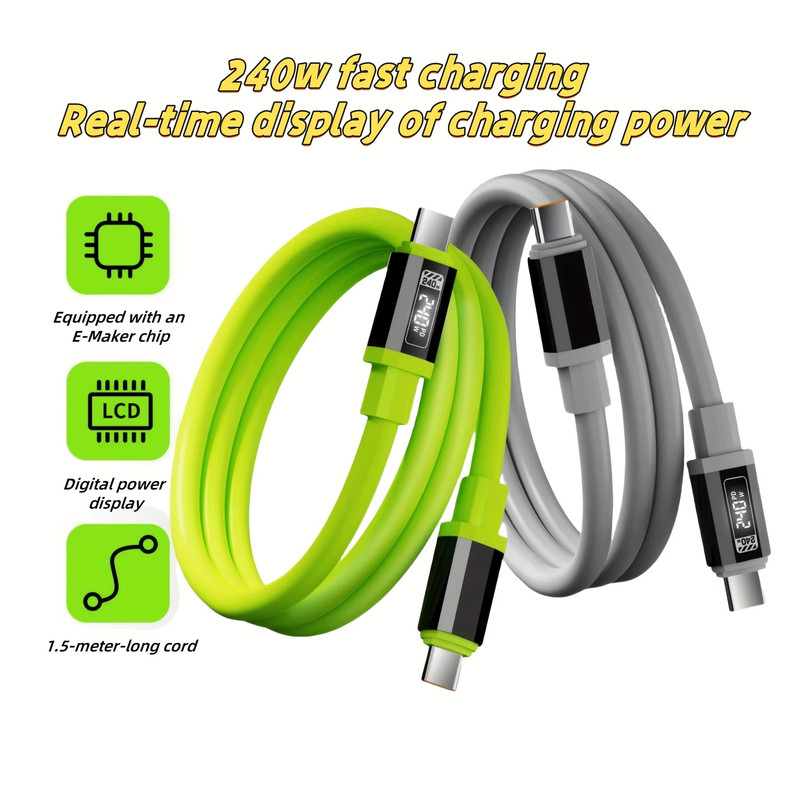 240W 1.5M Fast Charging USB Type-C to Type-C Cable with Real-Time Power Display gallery