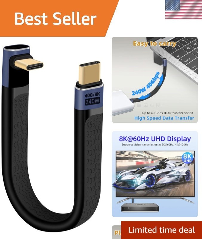 Compact USB C Cable with 90° Angle – 240W Fast Charge & Ultra-High Speed Data