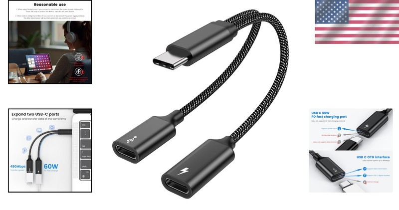 Dual USB-C Splitter Cable - Charge While Using Controllers & Accessories gallery