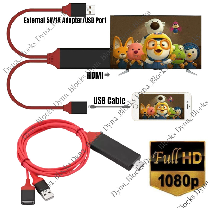 USB HDMI Cable 1080P Phone to Digital TV HDTV AV Adapter For iPhone iPad Android
