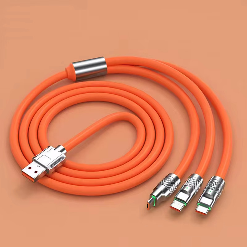 6A 120W 3 in 1 USB Fast Charging Cable For iPhone 14 Micro USB Type-C 8-Pin Sili