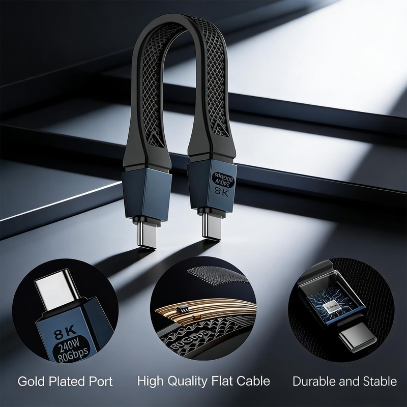 Thunderbolt 5 Cable 5Inch 80Gbps 120Gbps 240W 16K USB C Cord For MacBook gallery