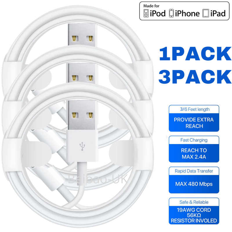 3Pack Lot USB Charger Cable Cord For iPhone 12 11 PRO XR X XS MAX 8 7 6 6S 5 5C