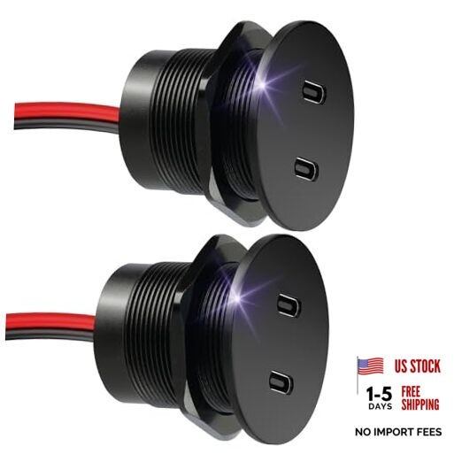 50W 12V USB Outlet Dual 25W USB-C Charger PD 3.0 Aluminum Fast Charging 2Pcs