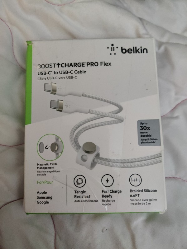 Belkin BOOST CHARGE PRO Flex USB-C to USB-C Cable 6.6 ft. White New Magnetic