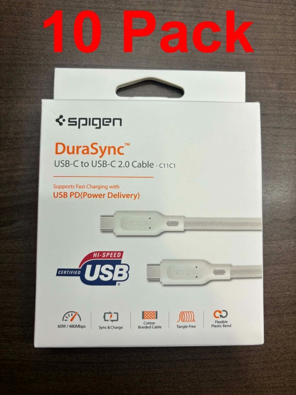 Spigen DuraSync 60W USB C to USB C High Speed Fast Charging Cable 4.9FT – 10Pack