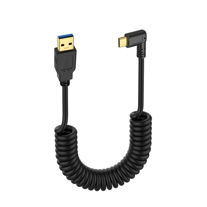 Retractable Coiled USB 3.0 To Type C Cable 5Gbps 90 Degree Fast Charging MR
