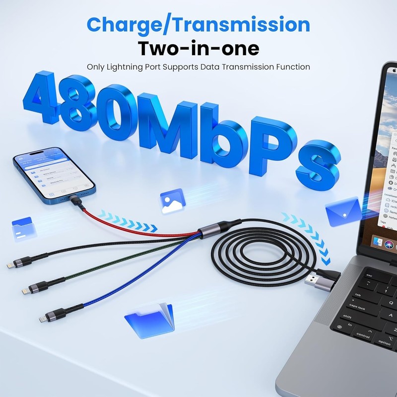 Multi Universal Charging Cable USB C Apple, Micro USB Fast Ch 100W-MFi-Certified gallery