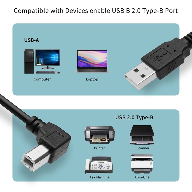 1.5m 90 Degree Right Angle USB 2.0 A Male To B Male Printer Scanner Cable Cord gallery