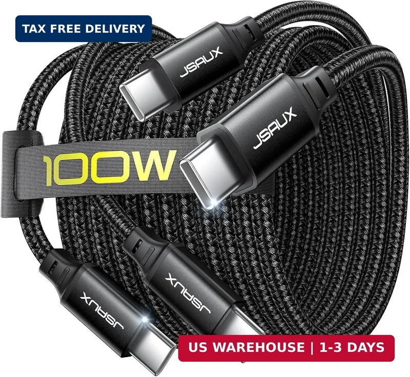 100W USB C Cable 2-Pack 6.6FT Fast Charging iPhone 17 16 15 MacBook iPad Type C