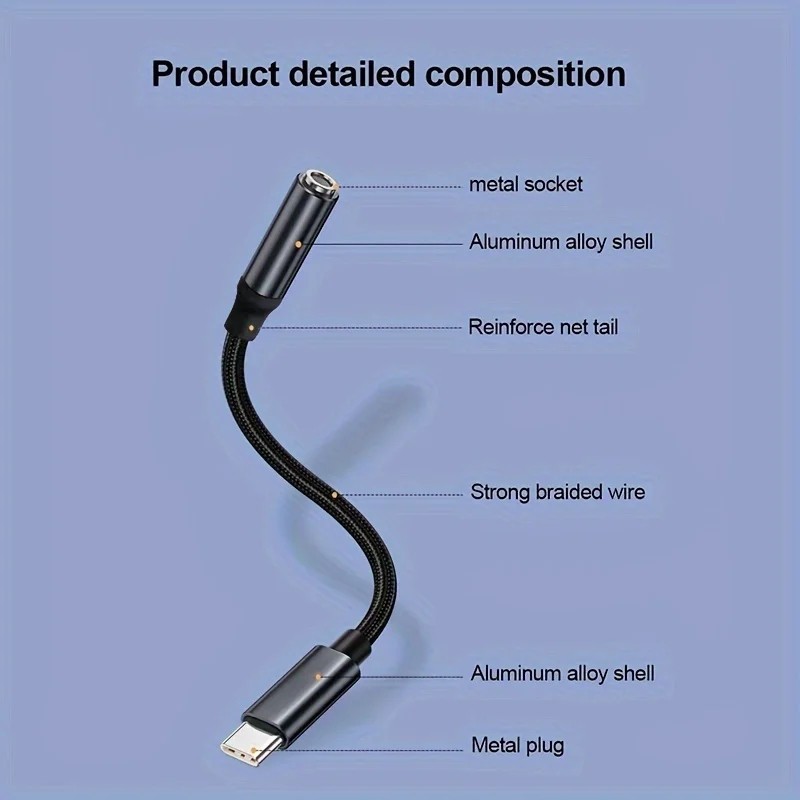 USB C to 3.5mm Headphone Jack Adapter AUX Stereo Cable For iPhone 17 16 Samsung gallery