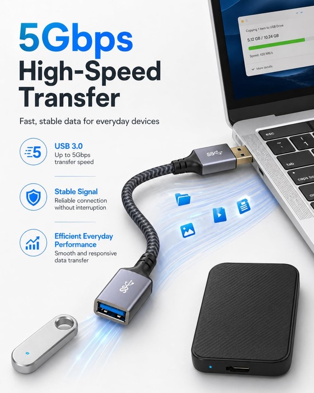 20 Ft USB 3.0 Extension Cable Type A Male To Female Braided Extender 1 PCS gallery