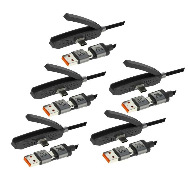 Braided 2 In 1 Phone Bracket Charging Cable 240W USB C 65W USB Data Wire Line