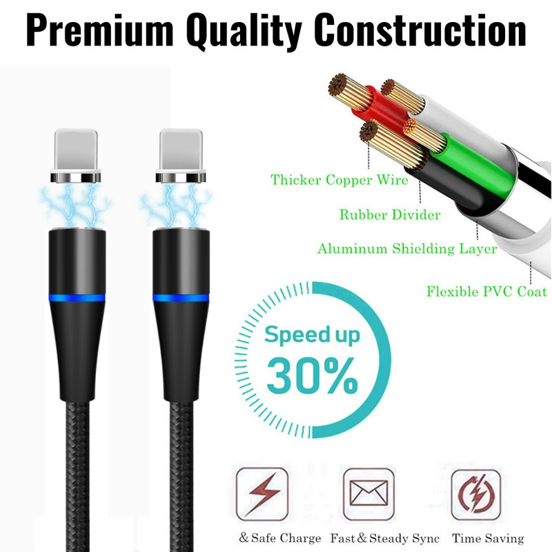 For iPhone 14 13 12 11 Pro Max 8 7 USB Magnetic Charger Cable Fast Charging Line gallery