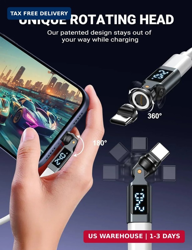 USB C Magnetic Adapter PD 240W(2Pack), 9PIN USB C 90 Degree Adapter with LED Dig gallery