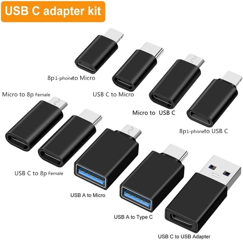 Durable Type C Adapter Kit 10 Piece Micro USB and USB OTG Accessories with Case gallery