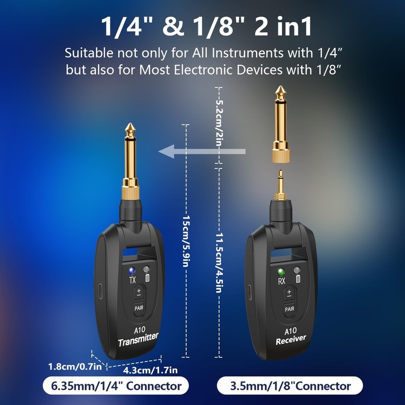 Wireless Guitar System 2.4GHz 2 Modes, Thumb-Size, 250° Rotatable, Wireless gallery