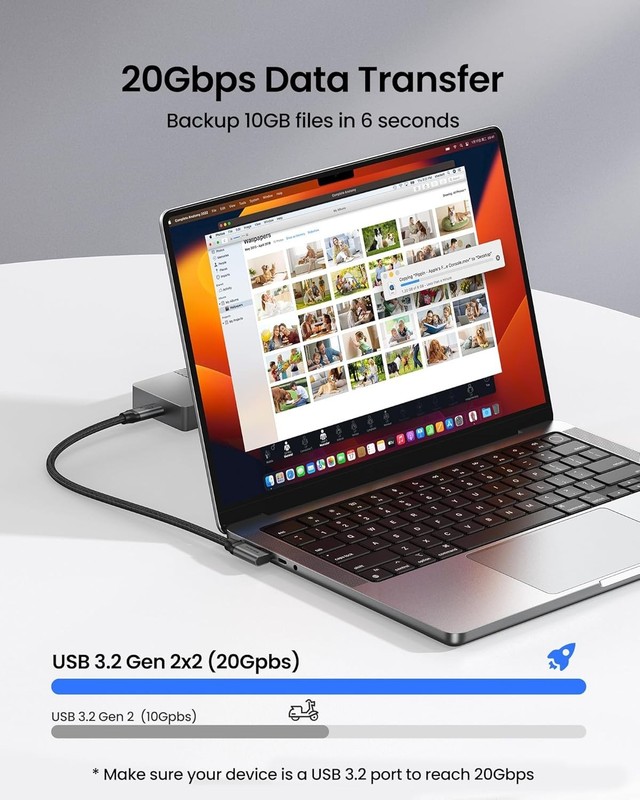 20Gbps USB C Data Cable Right Angle 1.6FT - Fast Charging & Video Output gallery