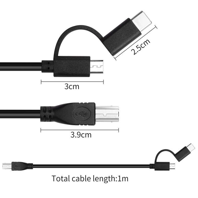 USB B Printer Cable 3.3ft Micro USB/USB C to USB B for Printer Scanner gallery