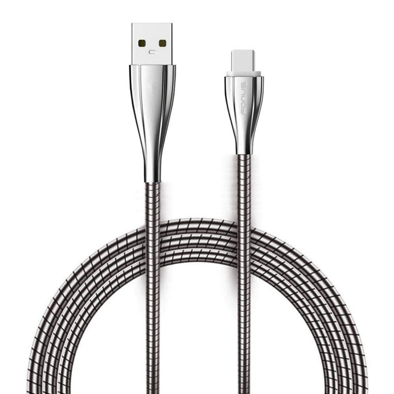 Metal Braided Type-C USB Cable Charging Power Sync 6 feet, Black / Silver