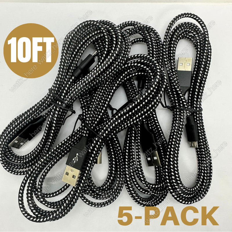 5X 10FT Micro USB Cable Fast Charger For Samsung S7 J5 LG Charging Data Cord Lot