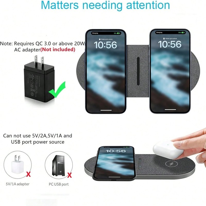 Dual Wireless Charger Pad 2 In 1 Fast Wireless Charging Mat For IPhone 16 15 14 gallery