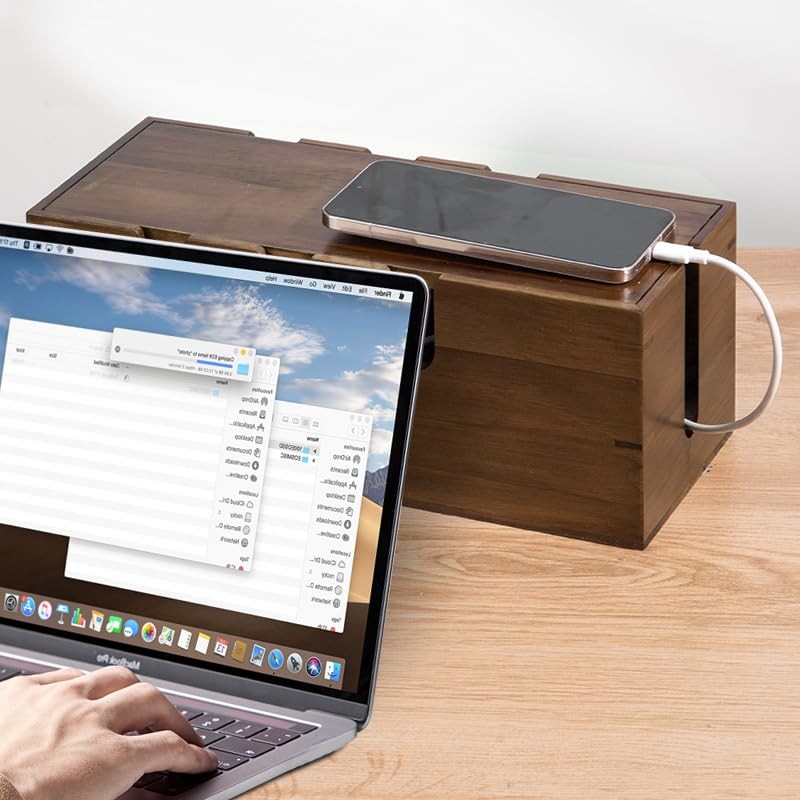 Large Cable Management Box, Wooden Cord Hider Desk Organizer, Power Brown gallery